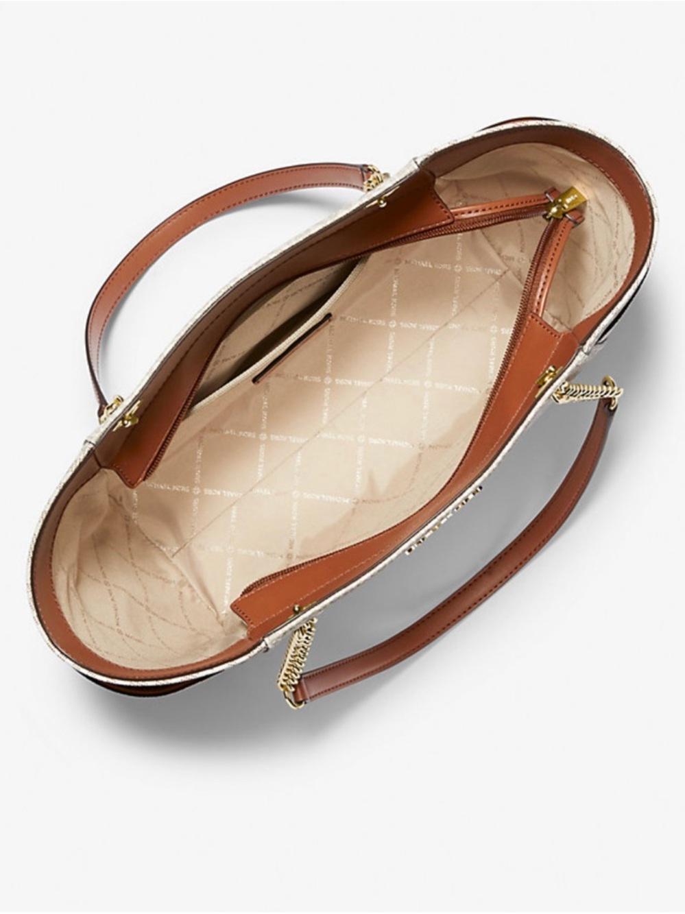 Michael Kors Beige Interior Tote with Brown Trim and Gold Hardware